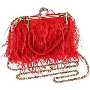 Ostrich Feather Tote Bag Fluffy Purse Clutch Feather Shoulder Crossbody :[